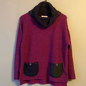 Margaret Winters Turtleneck Sweater Purple Black Pockets   Size Small